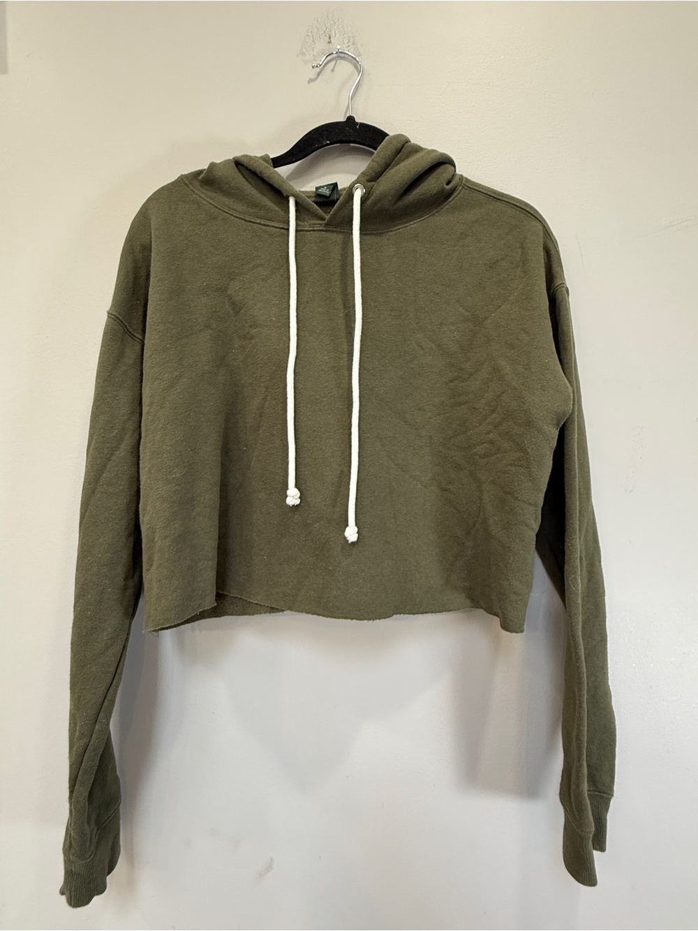 wild fable Cropped Olive Green Drawstring Hoodie